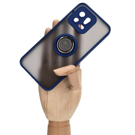 Etui z uchwytem na palec Bizon Case Hybrid Ring do Xiaomi 13, przydymione z granatową ramką