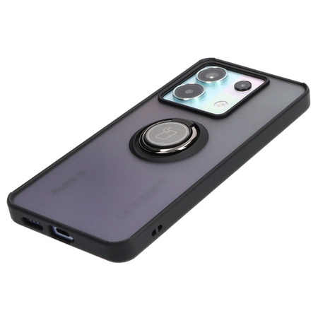 Etui z uchwytem na palec Bizon Case Hybrid Ring do Xiaomi Poco X6 / Xiaomi Redmi Note 13 Pro 5G, przydymione z czarną ramką