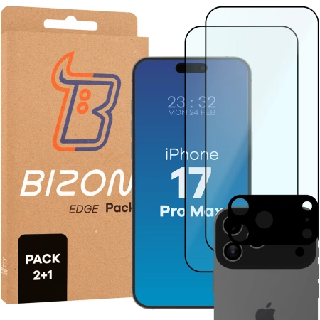 2x Szkło + szybka na aparat Bizon Edge Pack do iPhone 17 Pro Max