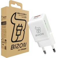 Ładowarka sieciowa Bizon Charger VT-25B, 25 W, USB-C PD, USB-A QC 4.0, GAN3, biała