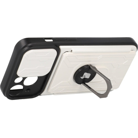Etui Bizon Case Camshield Card Slot Ring do iPhone 14, białe