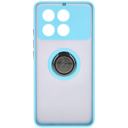 Etui z uchwytem na palec Bizon Case Hybrid Ring do Xiaomi Poco X6 Pro, przydymione z jasnoniebieską ramką