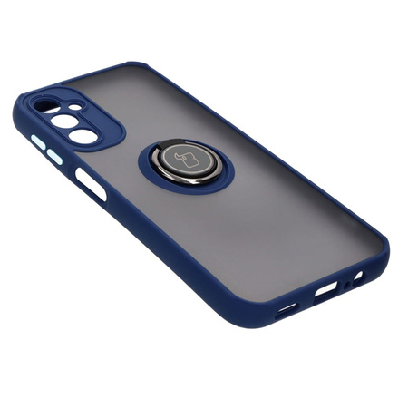 Etui z uchwytem na palec Bizon Case Hybrid Ring do Galaxy A14 4G / 5G, przydymione z granatową ramką
