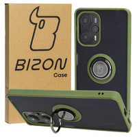 Etui z uchwytem na palec Bizon Case Hybrid Ring do Xiaomi Poco F5, przydymione z zieloną ramką