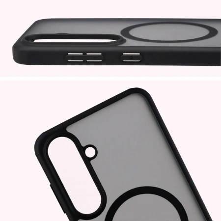 Etui z pierścieniem magnetycznym + szkło hartowane Bizon MatteO Pack do Galaxy S25 FE, przydymione-czarne