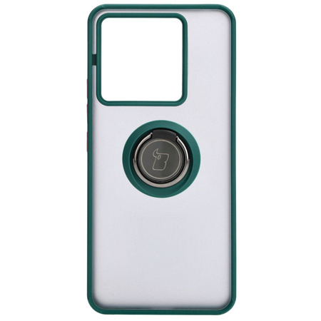 Etui z uchwytem na palec Bizon Case Hybrid Ring do Xiaomi Poco X6 / Xiaomi Redmi Note 13 Pro 5G, przydymione z ciemnozieloną ramką