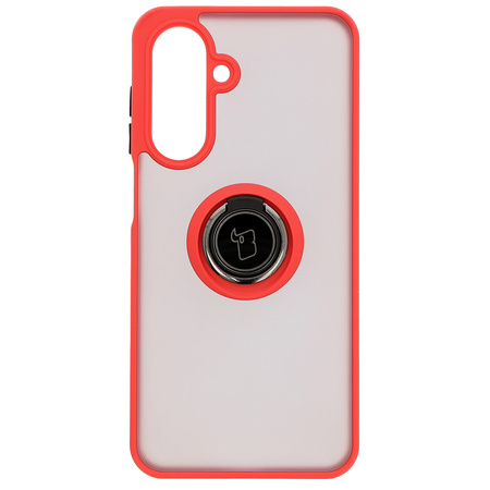 Etui z uchwytem na palec Bizon Case Hybrid Ring do Galaxy A26 5G, przydymione z czerwoną ramką