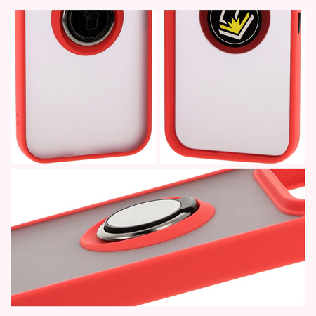 Etui z uchwytem na palec Bizon Case Hybrid Ring do Google Pixel 9 / 9 Pro, przydymione z czerwoną ramką