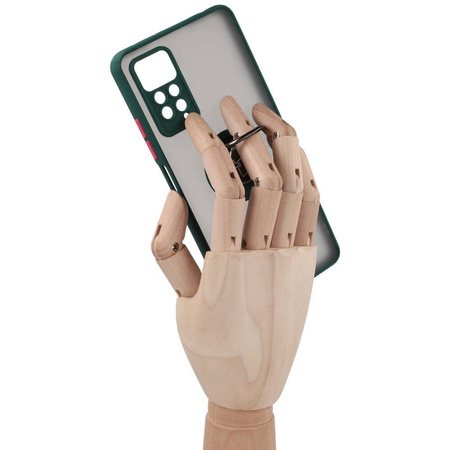 Etui z uchwytem na palec Bizon Case Hybrid Ring do Xiaomi Redmi Note 11 Pro / Pro 5G, przydymione z ciemnozieloną ramką