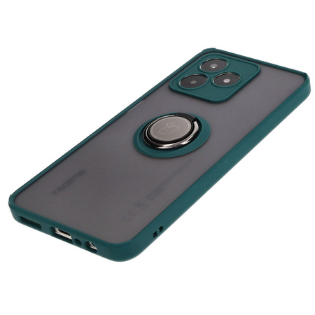 Etui z uchwytem na palec Bizon Case Hybrid Ring do Realme C53 / C51, przydymione z ciemnozieloną ramką