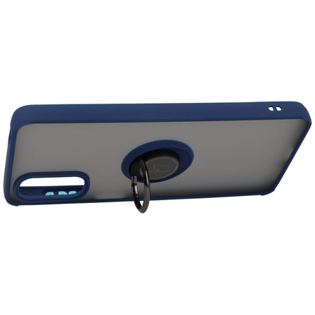 Etui z uchwytem na palec Bizon Case Hybrid Ring do Motorola Moto G22 / E32 / E32s, przydymione z granatową ramką