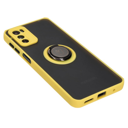 Etui z uchwytem na palec Bizon Case Hybrid Ring do Motorola Moto G42 , przydymione z żółtą ramką