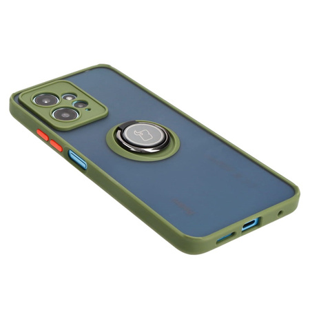 Etui z uchwytem na palec Bizon Case Hybrid Ring do Xiaomi Redmi Note 12 4G, przydymione z zieloną ramką