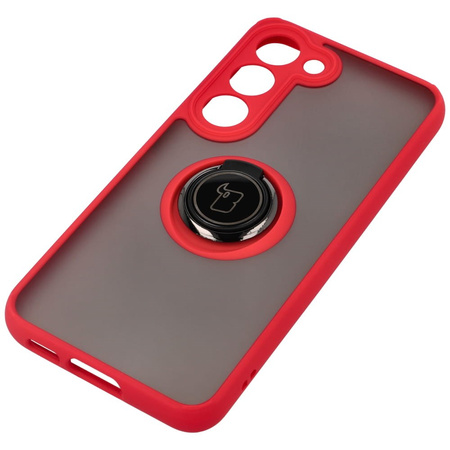 Etui z uchwytem na palec Bizon Case Hybrid Ring do Galaxy S23, przydymione z czerwoną ramką