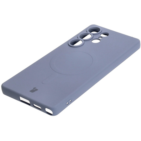 Silikonowe etui z pierścieniem magnetycznym Bizon Case Silicone Magnetic do Galaxy S25 Ultra, szare