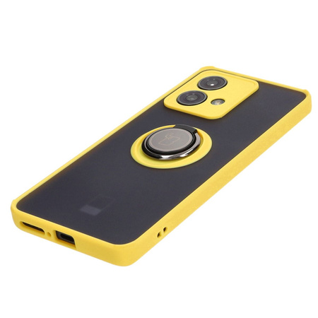 Etui z uchwytem na palec Bizon Case Hybrid Ring do Motorola Edge 40 Neo, przydymione z żółtą ramką
