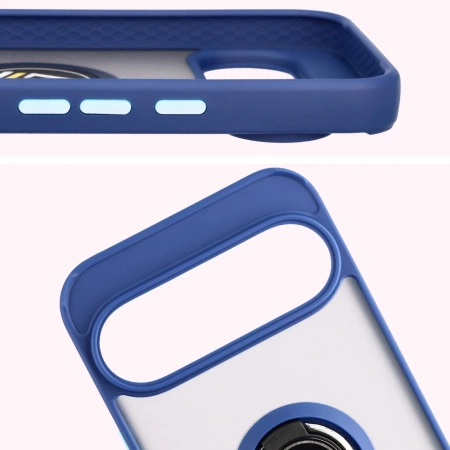 Etui z uchwytem na palec Bizon Case Hybrid Ring do Google Pixel 10 Pro XL, przydymione z granatową ramką