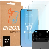 3x Szkło hartowane + szybka na aparat Bizon Glass Clear Pack do iPhone 17 Pro Max