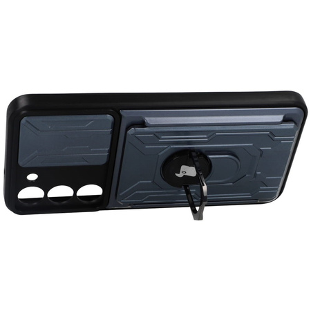 Etui Bizon Case Camshield Card Slot Ring do Galaxy S23 Plus, szare
