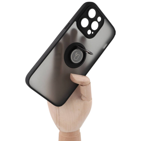 Etui z uchwytem na palec Bizon Case Hybrid Ring do iPhone 14 Pro Max, przydymione z czarną ramką