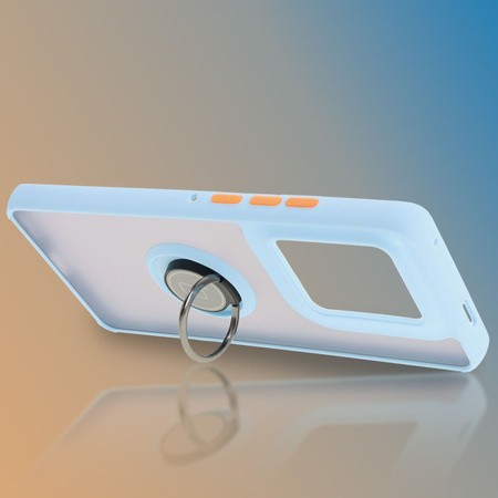 Etui z uchwytem na palec Bizon Case Hybrid Ring do Motorola Edge 50 Ultra, przydymione z jasnoniebieską ramką