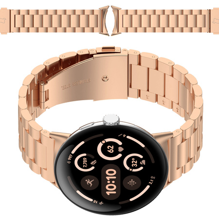 Pasek ze stali nierdzewnej Bizon Strap Watch Aura do Google Pixel Watch 3 / 2 / 1 41 mm, różowozłoty