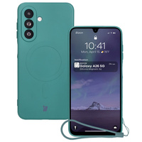 Silikonowe etui z pierścieniem magnetycznym Bizon Case Silicone Magnetic Sq do Galaxy A26 5G, ciemnozielone
