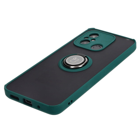 Etui z uchwytem na palec Bizon Case Hybrid Ring do Xiaomi Redmi 12C, przydymione z ciemnozieloną ramką