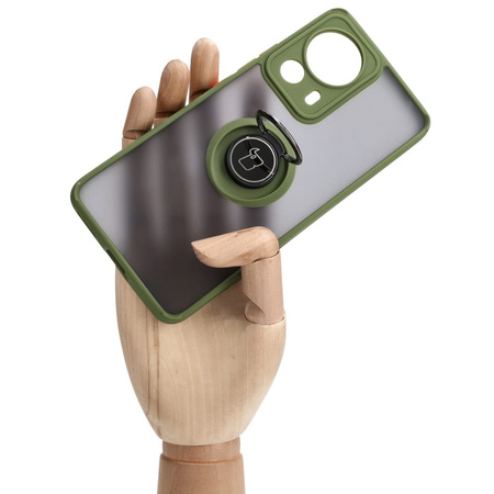 Etui z uchwytem na palec Bizon Case Hybrid Ring do Xiaomi 13 Lite, przydymione z zieloną ramką