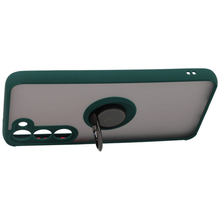 Etui z uchwytem na palec Bizon Case Hybrid Ring do Galaxy S23 Plus, przydymione z ciemnozieloną ramką