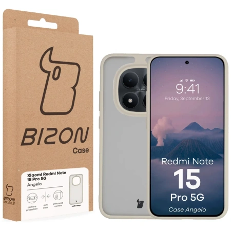 Etui Bizon Case Angelo do Xiaomi Redmi Note 15 Pro 5G, półprzezroczyste z beżową ramką