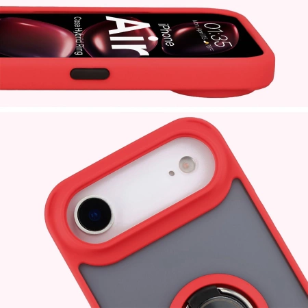 Etui z uchwytem na palec Bizon Case Hybrid Ring do iPhone Air, przydymione z czerwoną ramką