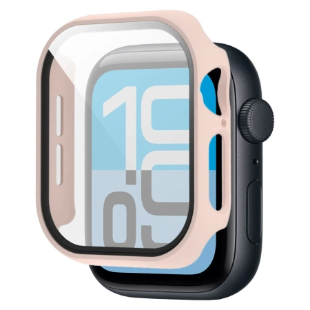 Etui ze szkłem do zegarka Bizon Case+Glass Watch do Apple Watch SE 3 / SE 2 / SE / 6 / 5 / 4 (44 mm), matowe różowe
