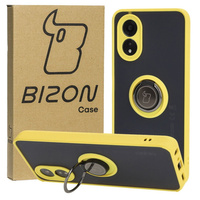 Etui z uchwytem na palec Bizon Case Hybrid Ring do Oppo A38 4G, przydymione z żółtą ramką