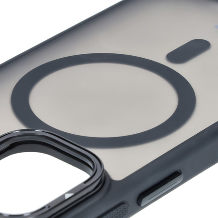 Etui z podstawką i pierścieniem magnetycznym Bizon Case Eclipse do iPhone 16, przydymione z czarną ramką