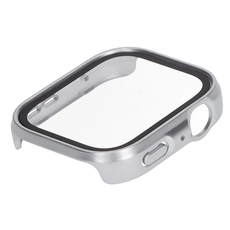 Etui ze szkłem do zegarka Bizon Case Watch Adamo do Huawei Watch Fit 4, satynowo srebrne