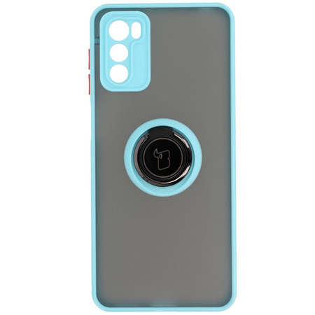 Etui z uchwytem na palec Bizon Case Hybrid Ring do Motorola Moto G42 , przydymione z jasnoniebieską ramką