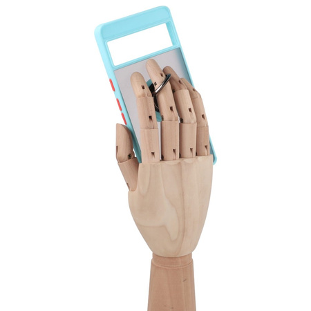 Etui z uchwytem na palec Bizon Case Hybrid Ring do Google Pixel 7, przydymione z jasnoniebieską ramką