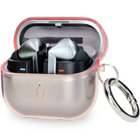 Elastyczne etui z karabińczykiem Bizon Case Headphone Clear do Galaxy Buds 3/3 Pro/3 FE przeźroczysto-różowe