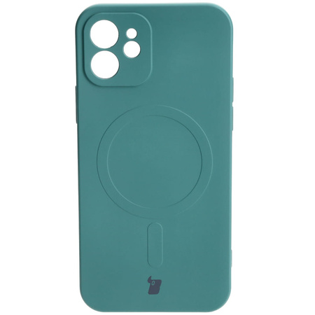 Etui silikonowe z pierścieniem magnetycznym Bizon Case Silicone Magnetic do iPhone 12, ciemnozielone