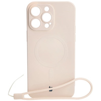 Etui silikonowe z pierścieniem magnetycznym Bizon Case Silicone Magnetic do iPhone 14 Pro Max, beżowe