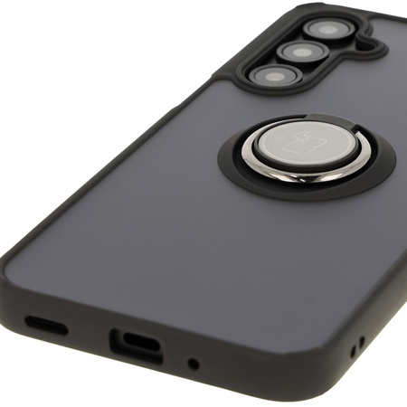 Etui z uchwytem na palec Bizon Case Hybrid Ring do Galaxy A16 4G/5G, przydymione z czarną ramką