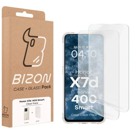 Elastyczne etui + 2x folia na ekran Bizon Case Clear Pack do Honor X7d / Honor 400 Smart