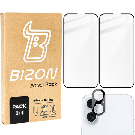 2x Szkło hartowane z ramką + szybka na aparat Bizon Edge 2 Pack do iPhone 16 Plus