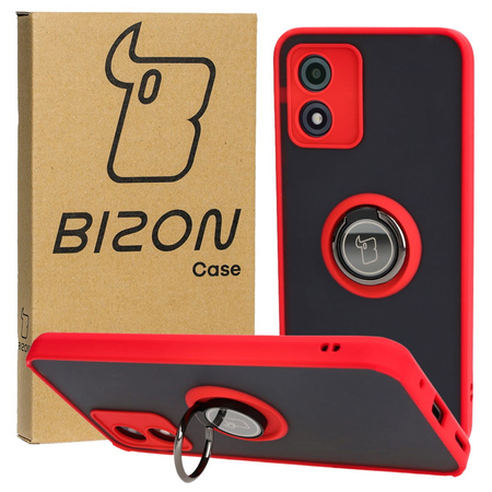 Etui z uchwytem na palec Bizon Case Hybrid Ring do Motorola Moto E13, przydymione z czerwoną ramką