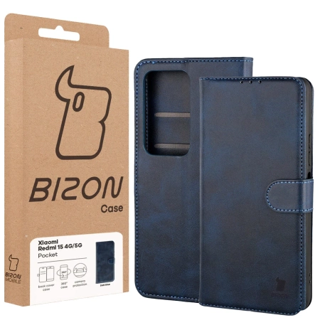 Etui z klapką Bizon Case Pocket do Xiaomi Redmi 15 4G / 5G, granatowe