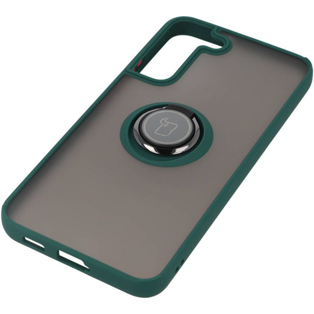 Etui z uchwytem na palec Bizon Case Hybrid Ring do Galaxy S22 Plus, przydymione z ciemnozieloną ramką