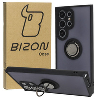 Etui z uchwytem na palec Bizon Case Hybrid Ring do Galaxy S24 Ultra, przydymione z czarną ramką