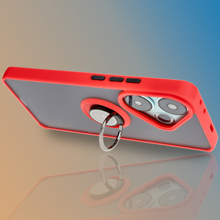 Etui z uchwytem na palec Bizon Case Hybrid Ring do Xiaomi Poco F6, przydymione z czerwoną ramką