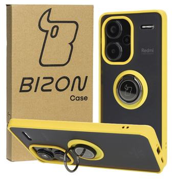 Etui z uchwytem na palec Bizon Case Hybrid Ring do Xiaomi Redmi Note 13 Pro+ 5G, przydymione z żółtą ramką